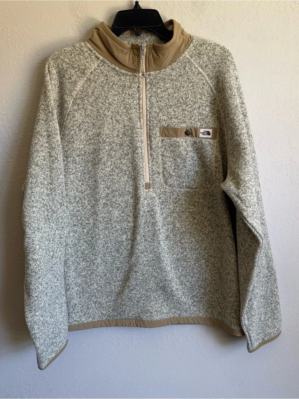 Men’s L Beige The North Face Outdoor Preppy Fall Long Sleeve Half Zip Pullover